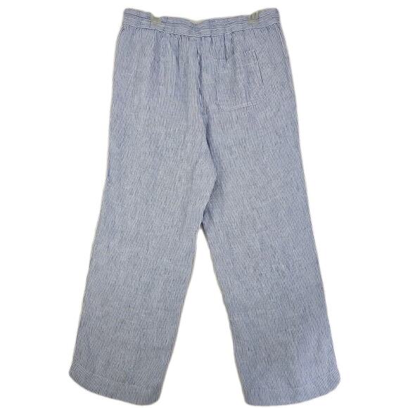 Talbots~Woman L Petite~Blue/White Linen Wide Leg Pants Pull On Coastal Beach NWT - Picture 4 of 16